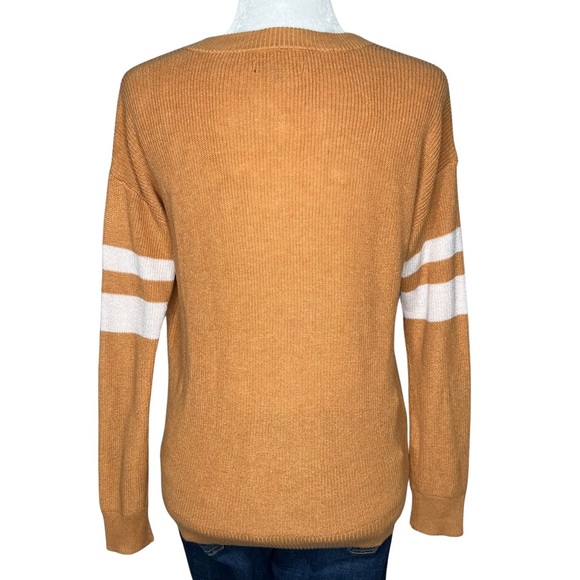 AEO Sweater Varsity Stripe Henley Lightweight Pullover Honey Orange Off White XS - Picture 10 of 12